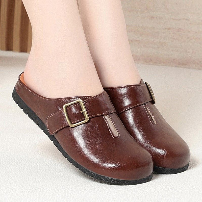 韩版时尚外穿包头拖鞋女2025春季新款百搭平底圆头防滑半凉拖凉鞋,淘宝优惠券,粉丝福利购,淘宝优惠卷