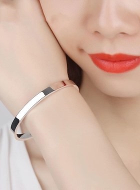 纯银999银手镯光面银镯子女百搭简约学生森系细款银饰送女友妈妈