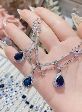 高级感复古超闪镶钻坦桑蓝水晶手链宝蓝色锆石精致轻奢手串手饰