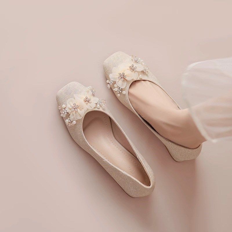 仙女风3cm低跟平底鞋法式方头粗跟高跟鞋女配裙子礼服主婚纱伴娘,淘宝优惠券,粉丝福利购,淘宝优惠卷