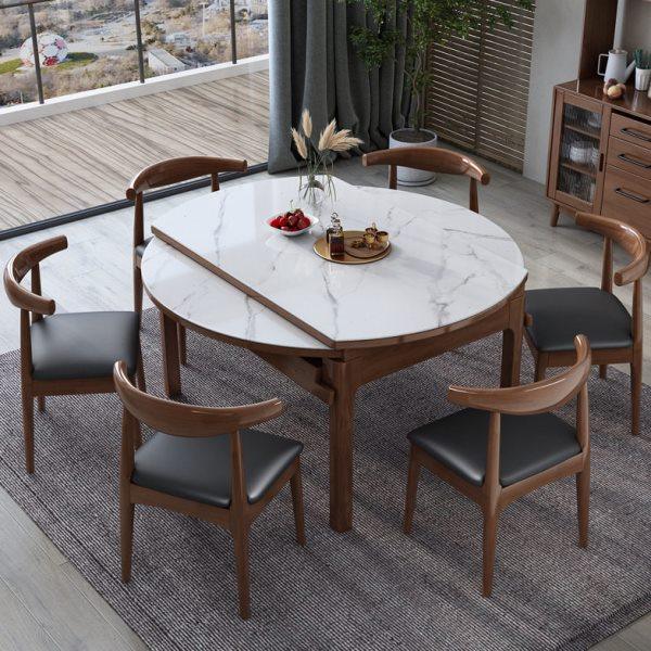 岩板实木餐桌现代简约家用小户型带电磁炉可变圆桌方圆两用可伸缩,淘宝优惠券,粉丝福利购,淘宝优惠卷