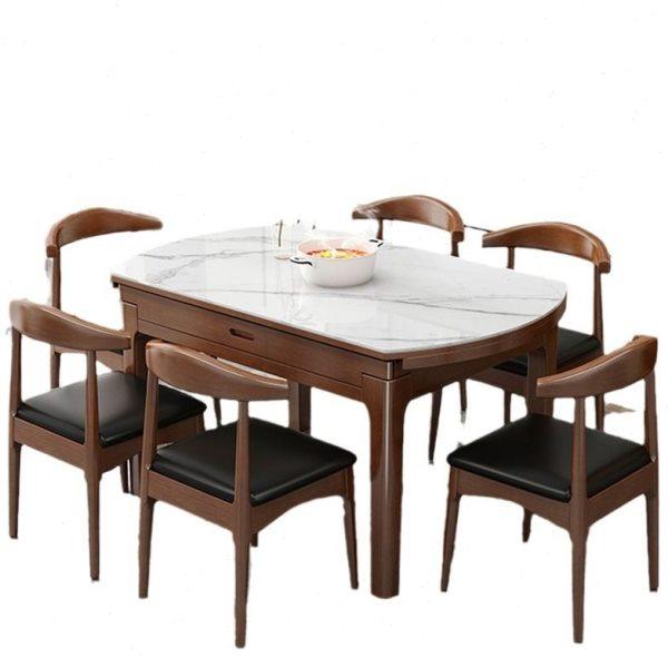 岩板实木餐桌现代简约家用小户型带电磁炉可变圆桌方圆两用可伸缩,淘宝优惠券,粉丝福利购,淘宝优惠卷