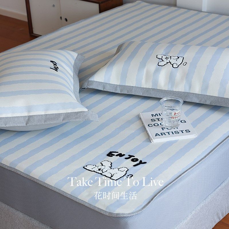 花时间生活夏季冰丝凉席卡通毛巾绣床笠空调软席凉爽透气床品席子,淘宝优惠券,粉丝福利购,淘宝优惠卷