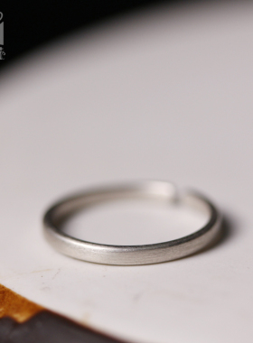 小众设计925银细圈素戒女 简约个性磨砂开口指环情侣款戒指尾戒男