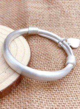 银手镯999纯银手镯女实心光面绕丝扁款大人宝宝款手工定制民族风