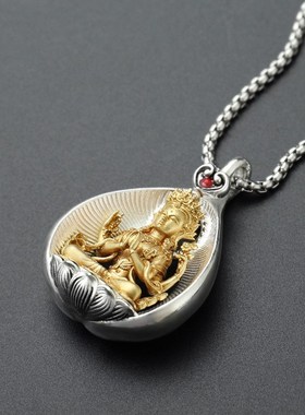 纯银四臂观音佛像吊牌藏式复古民族风项链吊坠挂件男女本命年配饰