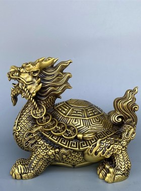 纯铜龙龟摆件八卦龙头龟霸下神兽火焰龙龟嘴含金钱直头龙龟祝寿品