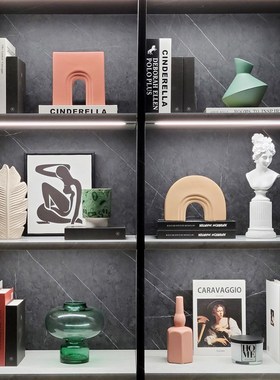 现代创意家居简约软样板房摆件装饰品挂画陶瓷书房酒柜子组合摆设