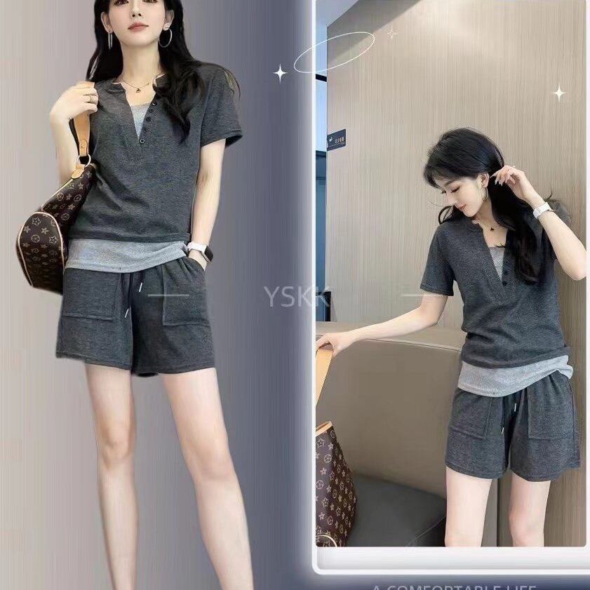 糯米休闲套装春夏季薄款显瘦两件套