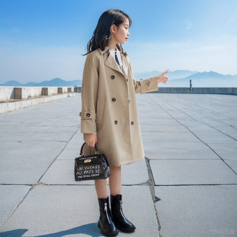 女童风衣中长款2024春装新款洋气大童韩版儿童英伦风外套春秋外衣,淘宝优惠券,粉丝福利购,淘宝优惠卷