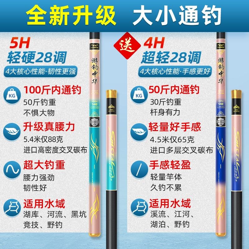 手竿超硬台钓竿钓鱼竿鲫鲤鱼竿套装一套碳纤维组合鱼具大全野钓整,淘宝优惠券,粉丝福利购,淘宝优惠卷