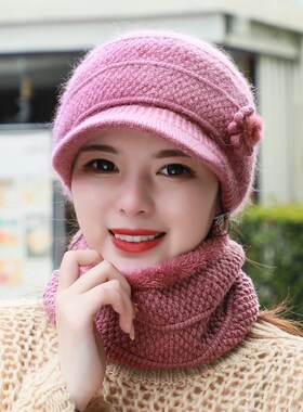 中老年人保暖帽女士针织毛线帽护耳保暖鸭舌帽冬季防风帽