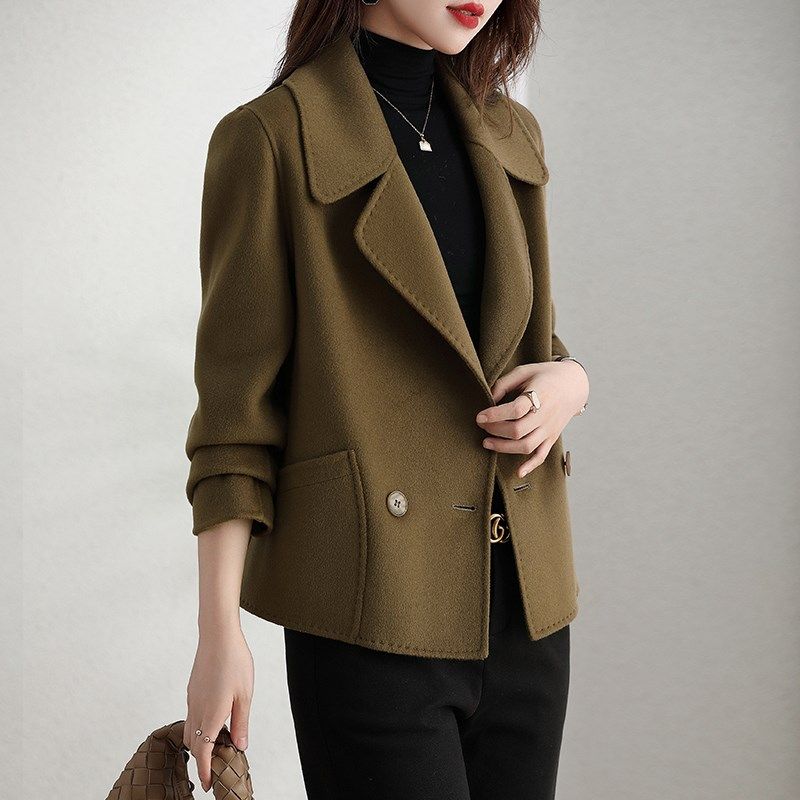 新款双面羊绒大衣女短款韩版显瘦羊毛呢子小个子西装领羊毛外套秋,淘宝优惠券,粉丝福利购,淘宝优惠卷