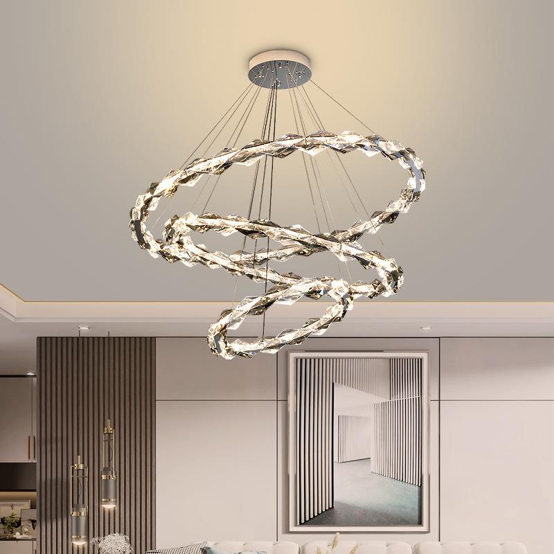 客厅吊灯现代简约大气家用北欧轻奢水晶圆环高档别墅复式楼大吊灯 - 图1