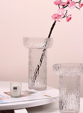 创意极冻冰锤纹透明玻璃花瓶灯台式百合玫瑰花插花器家居软装摆件