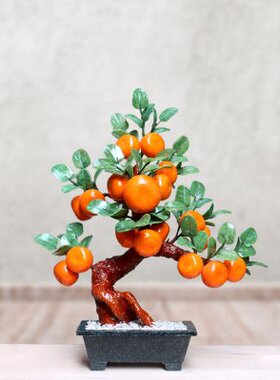 18桔子摆件客厅电视柜橘子室内格中国风装饰品大号玉石树新中式风