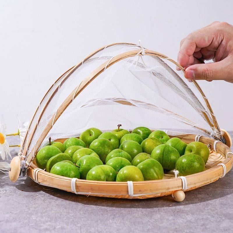 手工竹编制品家用防苍蝇防虫带网纱菜罩晾晒馒头筐桌罩水果篮簸箕,淘宝优惠券,粉丝福利购,淘宝优惠卷
