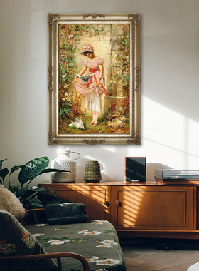 欧式纯手绘古典人物油画客厅玄关卧室配画装饰画手工挂画美式轻奢