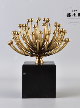 现代花蕊摆件大理石美式家居饰品样板间欧式客厅装饰摆设铁艺