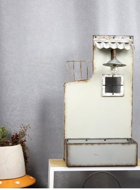 日式做旧小房子造型多肉花盆复古园艺带灯泡带孔盆栽花园装饰摆件