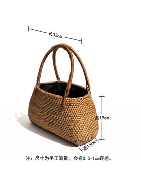 藤编手提包手工草编包复古竹编织女士包茶道茶具时尚包