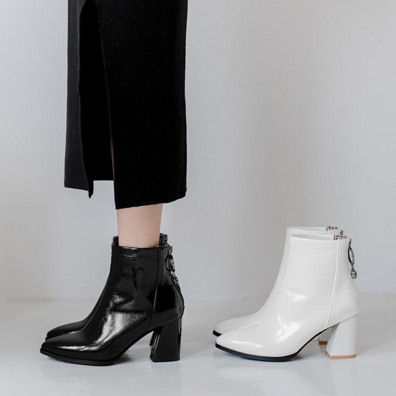 41一48特大码女鞋42高跟女靴子43漆皮44后拉链45百搭46粗跟短靴47 - 图0