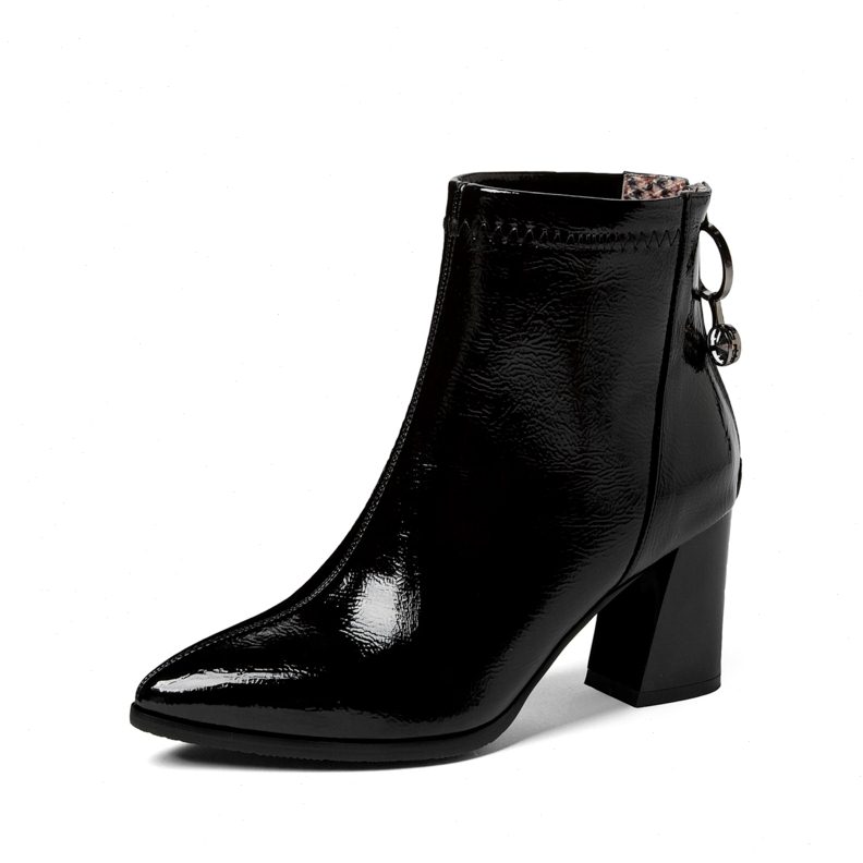 41一48特大码女鞋42高跟女靴子43漆皮44后拉链45百搭46粗跟短靴47 - 图2