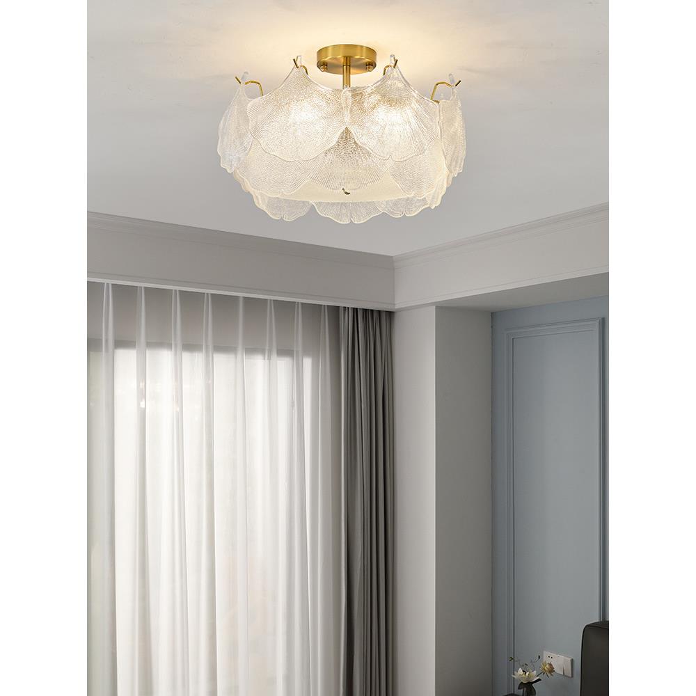 法式轻奢主卧室灯奶油风网红银杏叶玻璃现代简约房间全光谱吸顶灯-图1