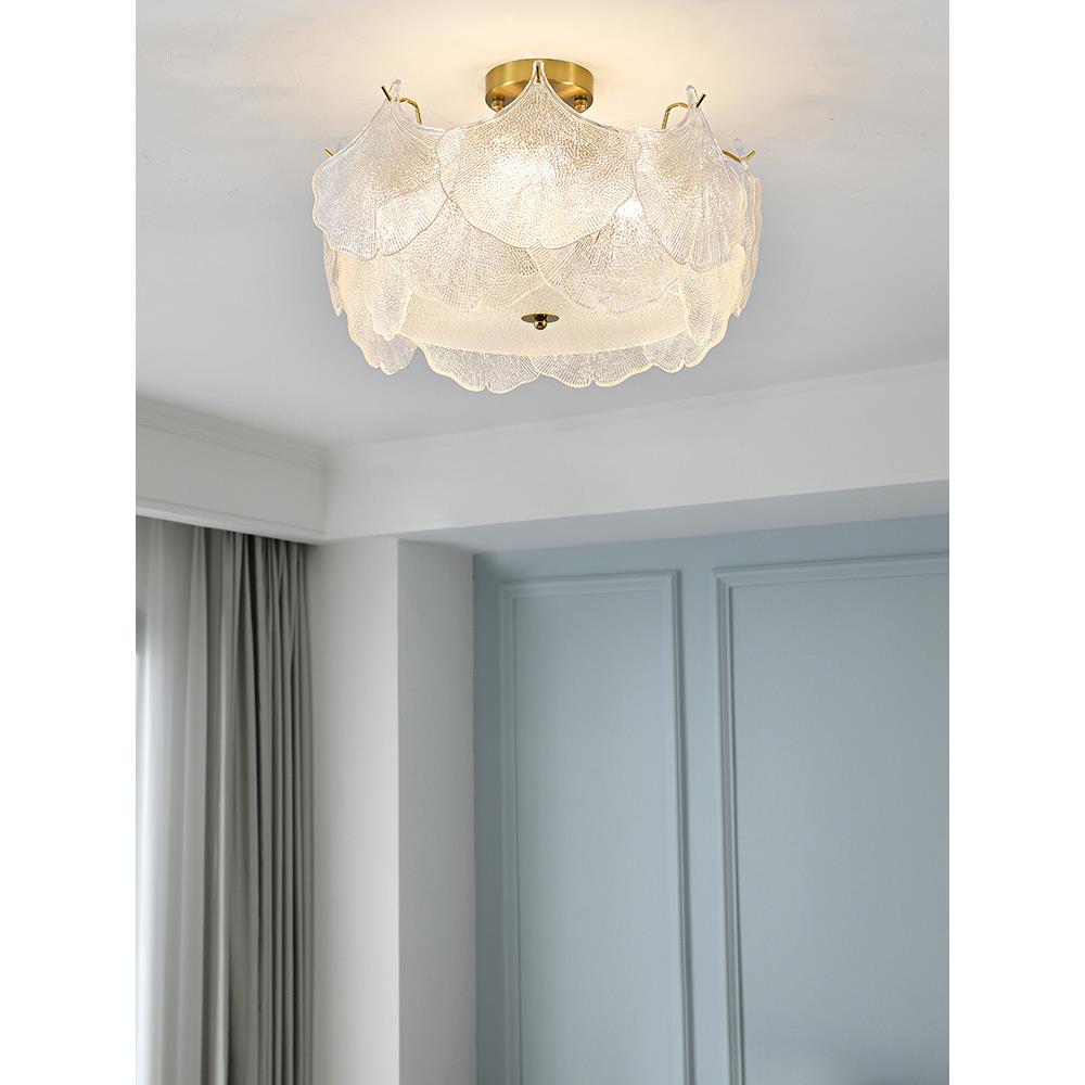 法式轻奢主卧室灯奶油风网红银杏叶玻璃现代简约房间全光谱吸顶灯-图0