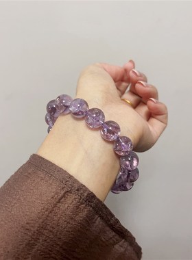 配 纯天然紫阿赛碎冰冰紫水晶手链学生手串女生礼物轻奢 显白