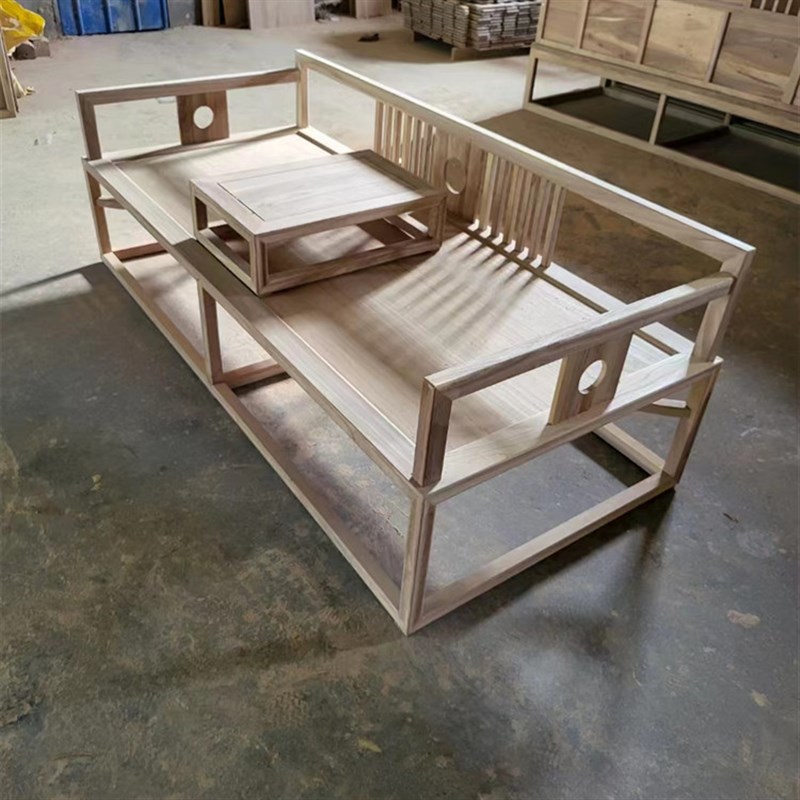 新中式罗汉d床白茬北榆木实木罗汉塌小户型家具休闲午睡沙发床简 - 图0