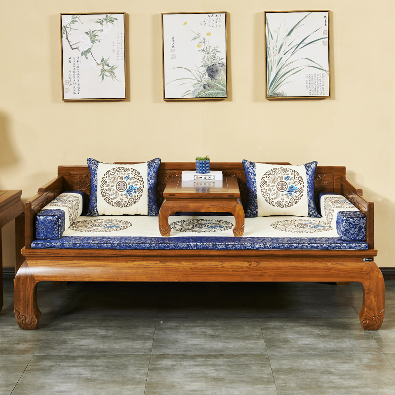 老榆木罗汉床实木新中式客厅家A具仿古床榻小户型简约禅意沙发床 - 图0