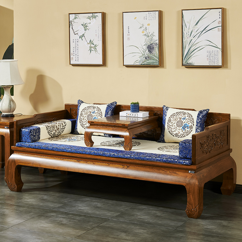 老榆木罗汉床实木新中式客厅家A具仿古床榻小户型简约禅意沙发床 - 图2