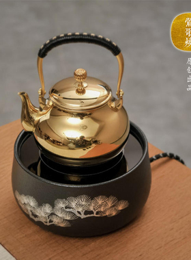 莺歌烧电陶炉茶炉黑底银松电茶炉家用静音煮茶器银壶铁壶烧水茶炉