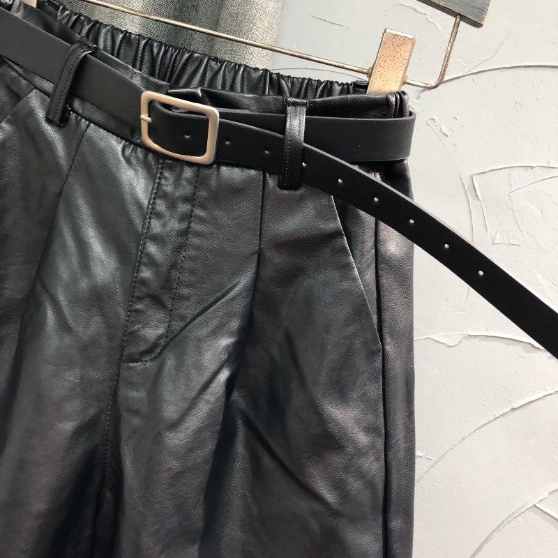 黑色PU皮休闲五分短裤女春季新款时尚宽松洋气半松紧腰阔腿中裤潮,淘宝优惠券,粉丝福利购,淘宝优惠卷