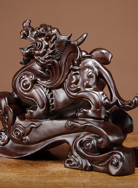 黑檀木雕貔貅摆件实木家居客厅办公室装饰摆设乔迁开业送礼工艺品