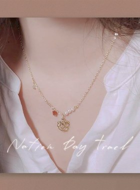 山茶玫瑰。复古法式温柔优雅小众精致珍珠气质百搭玫瑰项链锁骨链