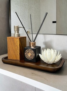 新中式样板房卫生间摆件浴室洗衣房洗手台香薰托盘组合软装饰品