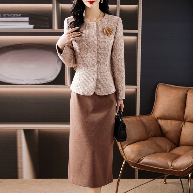 大码女装毛呢套装女秋冬2024年新款气质修身显瘦过膝两件套裙装潮,淘宝优惠券,粉丝福利购,淘宝优惠卷