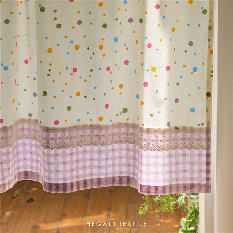 HEGALY 调色l盘点点可爱门帘印花韩式少女透光小窗帘穿杆款橱窗帘,淘宝优惠券,粉丝福利购,淘宝优惠卷