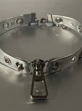 甜酷风银色拉链头亚文化choker项链锁骨链小众短款y2k朋克颈链潮