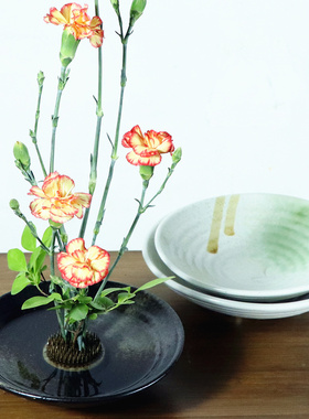 花器陶瓷花盘 禅意日式插花中式茶席花插小原流池坊花盆送剑山