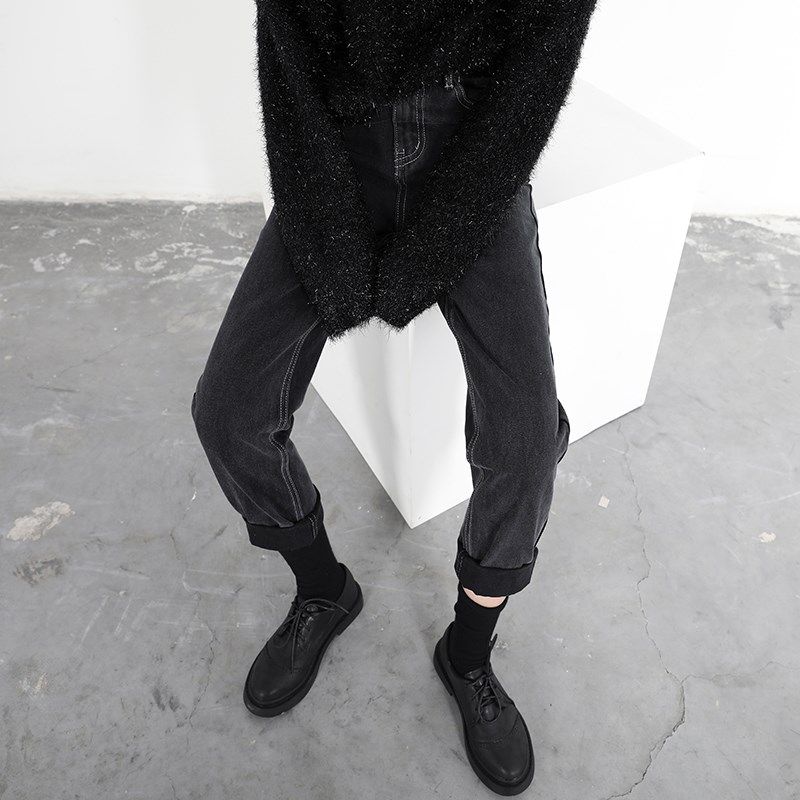 CV大码女装复古显瘦高腰宽松直筒哈伦牛仔裤黑灰色锥形裤子女2024,淘宝优惠券,粉丝福利购,淘宝优惠卷