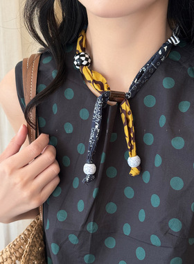 民族风布艺印花木珠项链女
