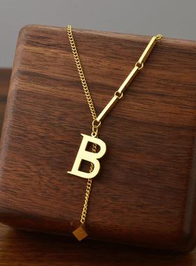 韩钛钢流苏字母套装锁骨链小众设计感钛钢项链不掉色饰品