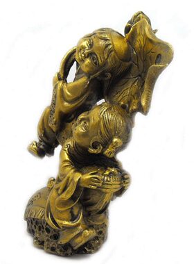 造一体客厅男童女双女礼品女金摆设儿童卧室装饰童型纯铜摆件全玉