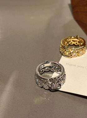 多种戴法土星素圈锆石闪闪戒指女轻奢个性冷淡风气质独特感指环戒