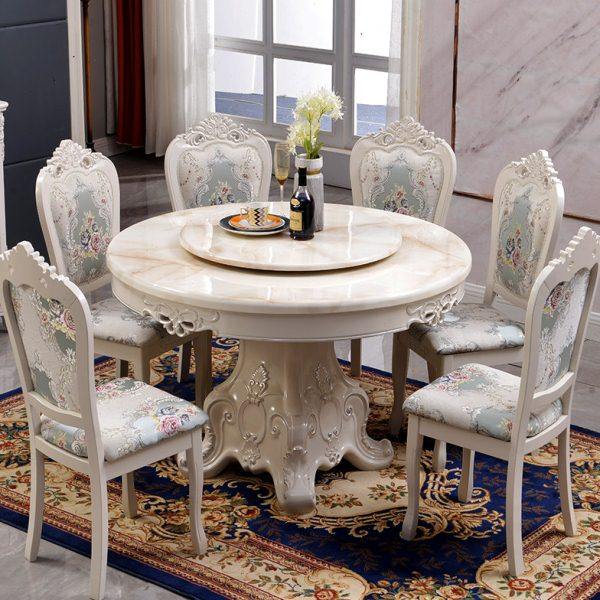 餐厅欧式餐桌椅组合大理石实木圆桌带转盘10人饭桌圆形家用小户型,淘宝优惠券,粉丝福利购,淘宝优惠卷