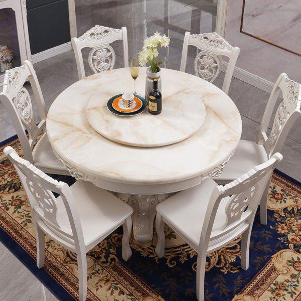餐厅欧式餐桌椅组合大理石实木圆桌带转盘10人饭桌圆形家用小户型,淘宝优惠券,粉丝福利购,淘宝优惠卷
