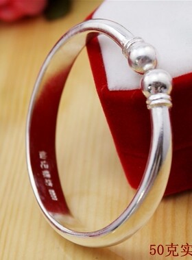 正品 纯银首饰 999纯银手镯 纯手工银镯 圆头贵妃镯 蒜头光面手镯